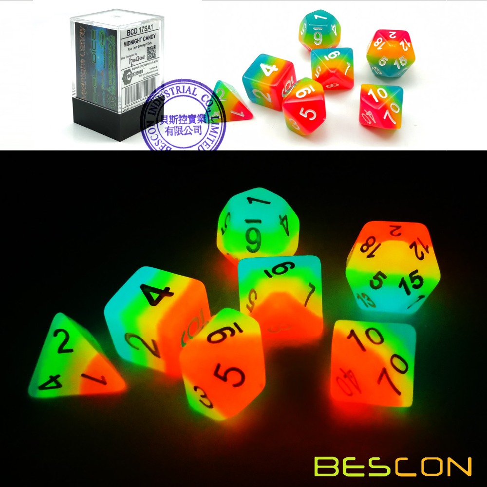 Dice Set Polyhedral - Bescon Fantasie Regenbogen Glowing Polyhedral Würfel