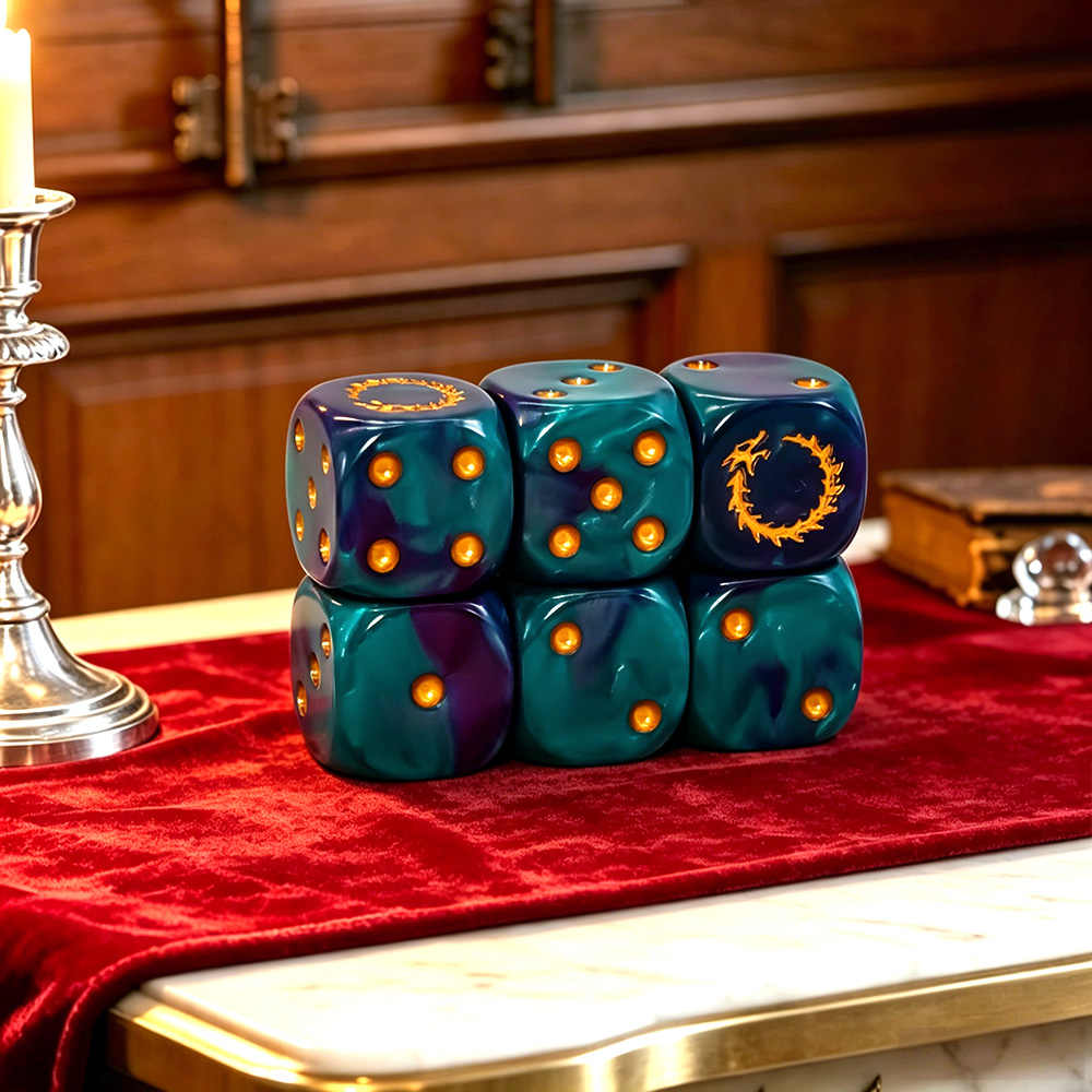 Dice Set Polyhedral - 6-teiliges Deep Sea Gold Flame D6