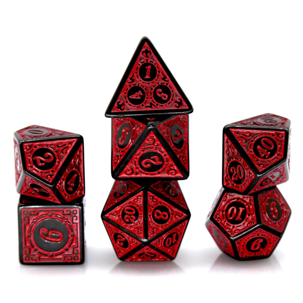 Dice Set Polyhedral - 7-teiliges schwarz-rotes Polyeder-Würfelset aus Acryl mit