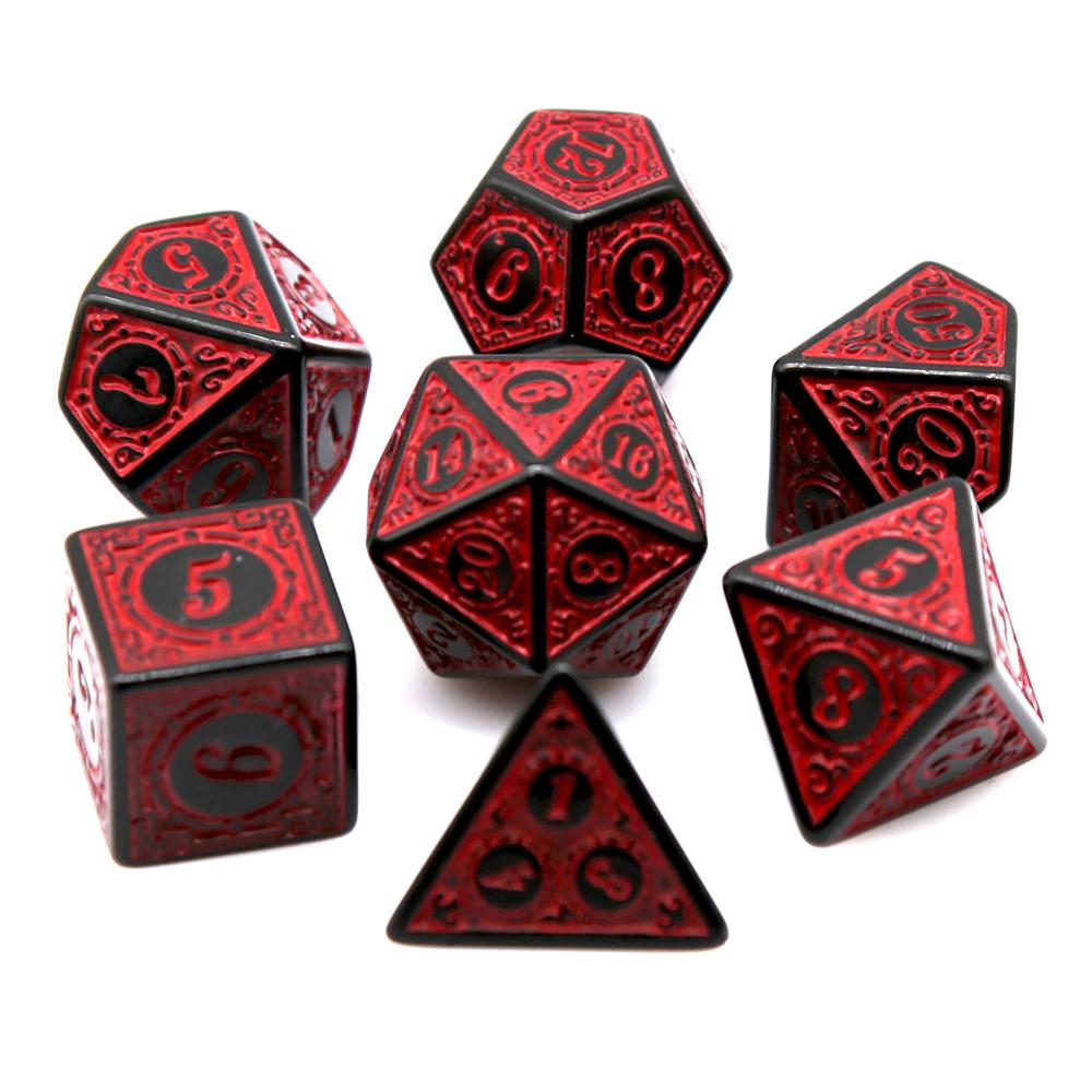 7-teiliges schwarz-rotes Polye – Dice Set Polyhedral Bewertung und Preis