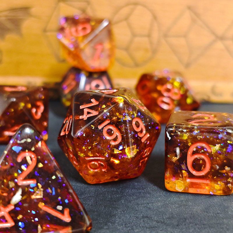 Feuerorange Konfetti-Harz Poly – Dice Set Polyhedral Bewertung und Preis